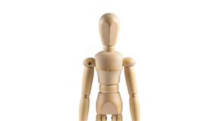 Isolated Wooden Mannequin Figure on Black Background Studio Shot