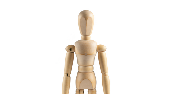 Isolated Wooden Mannequin Figure on Black Background Studio Shot - Powered by Adobe
