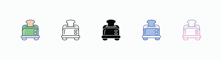 Bread Toaster icons set in different style vector stock illustration