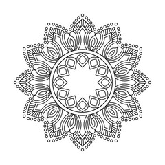 Sacred Zen Circle Mandala in Black and White Coloring Book Page
