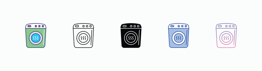 Dryer Machine icons set in different style vector stock illustration