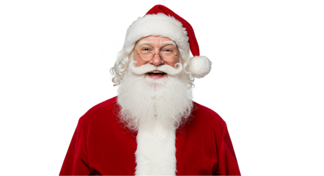 Joyful Portrait Of Smiling Santa Claus With Red And White Outfit