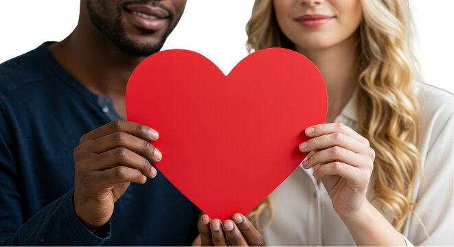 Loving Couple Holds Red Heart Shape Valentines Day Background