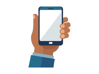 Hand holding smartphone flat icon isolated on white background
