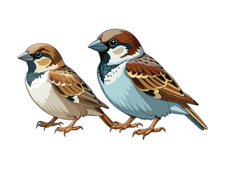 Fototapeta premium Two sparrows illustration isolated on white background 