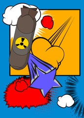 Cartoon Missile bomb, comic book Nuclear. Retro vector comics pop art design.