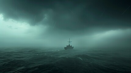 A solitary ship navigating a stormy sea