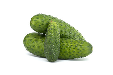 Fresh Green Cucumbers Isolated on White Background in Close-Up View