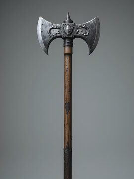 Axe slashing weapons. poleax isolated. Battle ax