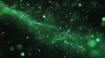Abstract design with luminous green particles.