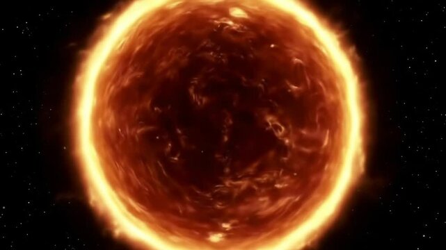 Detail of the sun on a black outer space background filled with stars.  Generative AI.