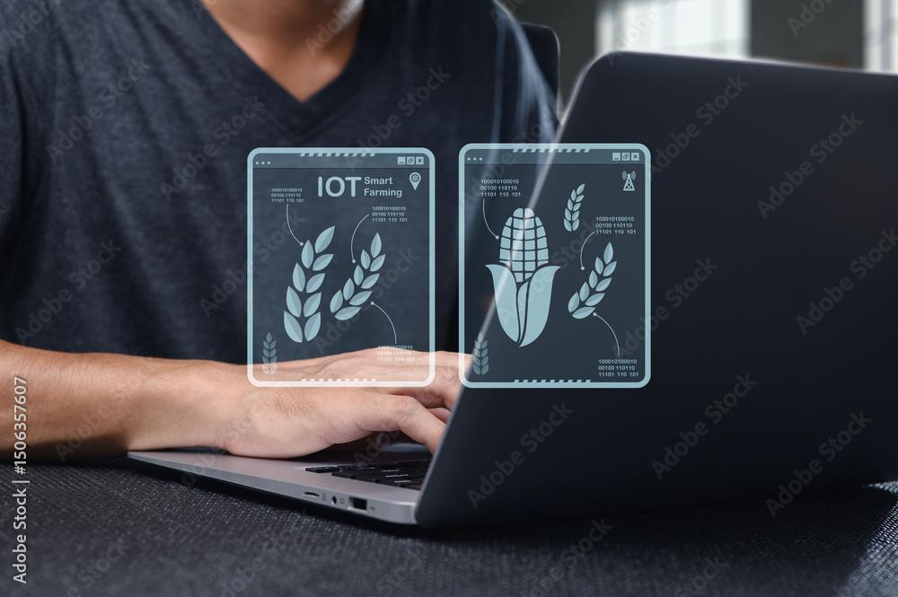 Aufkleber iot smart farming concept with crop visualizations and technology use