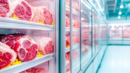 Industrial Frozen Meat and Seafood Storage Facility with Copy Space for Text