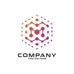 logotype letter M with dot and molecule concept logo template