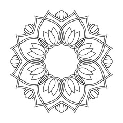 Vintage Radiant Petals Mandala in Black and White Coloring Book Page