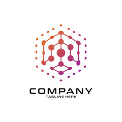 logotype letter M with dot and molecule concept logo template