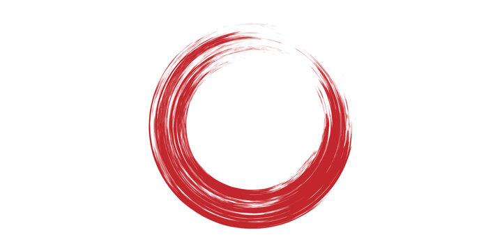 Circle brush stroke vector isolated on white background. Red enso zen circle brush stroke. For stamp, seal, ink and paintbrush design template. Grunge hand drawn circle shape, vector illustration
