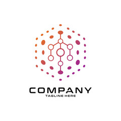 logotype letter M with dot and molecule concept logo template