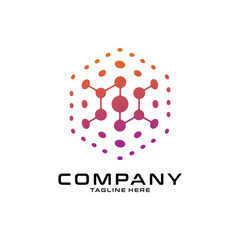 logotype letter N with dot and molecule concept logo template