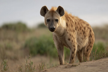Fototapeta premium a hyena standing on a dirt hill