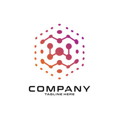 logotype letter W with dot and molecule concept logo template