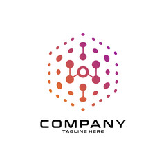 logotype letter W with dot and molecule concept logo template