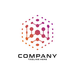 logotype letter W with dot and molecule concept logo template