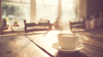 Steaming latte on a rustic table, evoking warmth and comfort in a quiet moment.