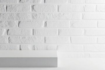 Clean, minimalist product display on a white brick wall backdrop