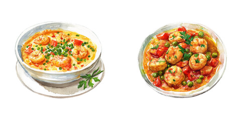 etouffee plate watercolor vector illustration