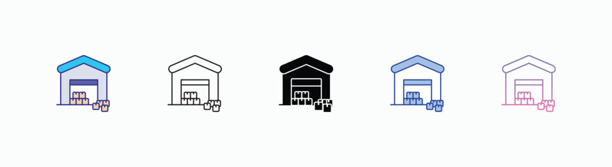 Warehouse icons set in different style vector stock illustration