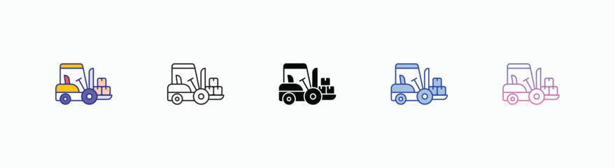 Forklift icons set in different style vector stock illustration