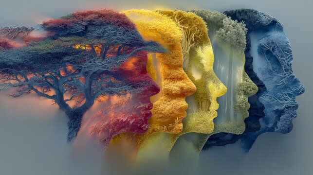 Nature s Embrace  Human Profiles   Trees Silhouettes