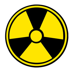 Fototapeta premium Nuclear energy radioactive round yellow symbol shape isolated on white 