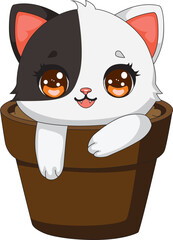 Cartoon Cat Inside The Pot Vector