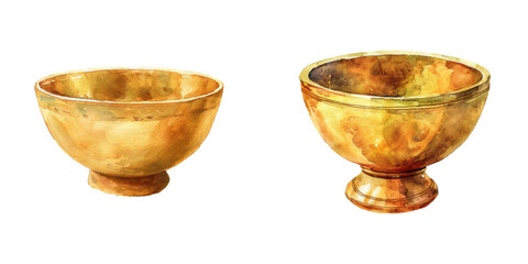 golden pffering bowl watercolor vector illustration