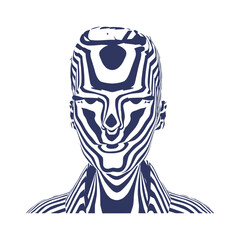 Young woman face represented in stripes. Elegant silhouette of a female head.
