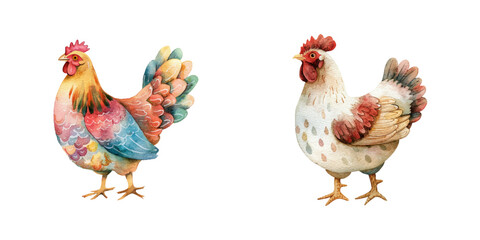 hen watercolor vector illustration