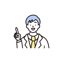 笑顔で指差しをする男子高校生の上半身のシンプルなイラスト素材