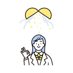 Obraz premium 笑顔で喜んでいる女子高校生のシンプルな上半身とくす玉のイラスト素材