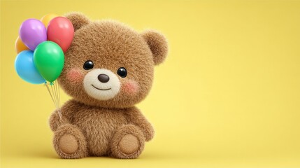 Cute Teddy Bear with Colorful Balloons  Happy Birthday  Child  Fun