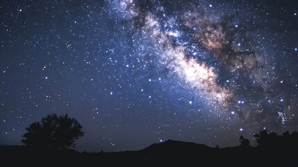 Fototapeta premium Night sky panorama, Milky Way prominent