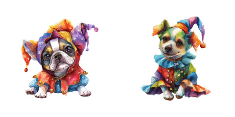 Fototapeta premium jester dog watercolor vector illustration