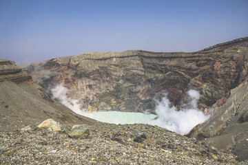 March 25 2025 Breathtaking Volcanic Crater with Steaming Lake and Rocky, Japan