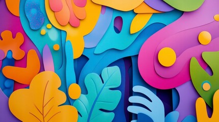 Vibrant abstract design with layered shapes and colors