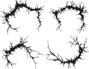 Black and White Vector Cracks: Grunge Texture, Fracture Graphic Elements, Broken Surface Design