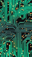 Abstract Close-Up of Intricate Green Circuit Board Texture High-Resolution Technology Background Image