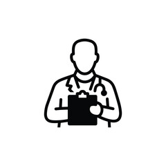Faceless Doctor Holding Clipboard – Thick Outline Modern Clipart on White Background