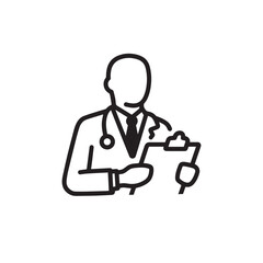 Faceless Doctor Holding Clipboard – Thick Outline Modern Clipart on White Background