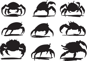 Crab Silhouette Vector Art: Crustacean Graphic, Seafood Illustration, Black & White Animal Design